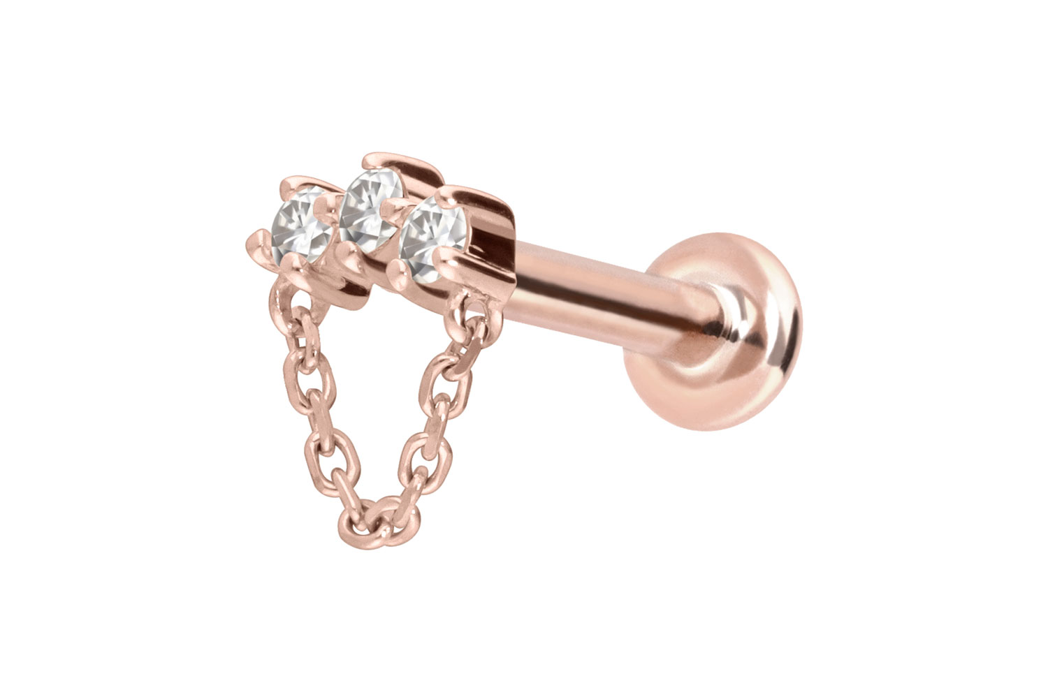 14 Karat Gold Labret Piercing mit Innengewinde MOISSANIT-BOGEN + KETTE